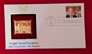 Dwight David EISENHOWER Gold 22K, 34th PRESIDENT Stamp, First Day of Issue 1990 - Picture 1 of 2