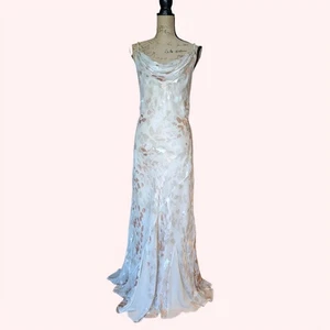 Vintage 90s Monsoon Cream & Gold Bias Cut Slip Style Long Dress UK 14/16 (US 12) - Picture 1 of 13