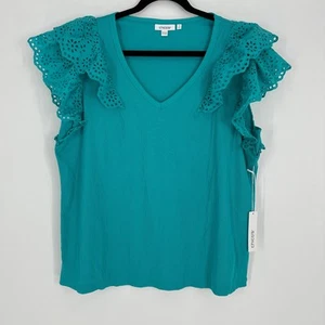 Chico's T-Shirt-Bluse gerippt Ösen Flatterärmel V-Ausschnitt türkis neu Damen 3 XL - Bild 1 von 7
