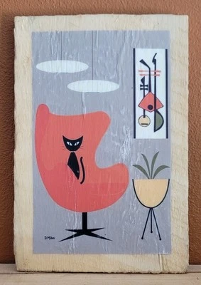 Silla DONNA MIBUS Gato Negro En Huevo Naranja Años 70 - Tablero de Madera, MEDIADOS DE SIGLO MODERNA Foto 1 de 4