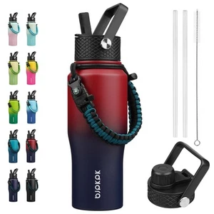 Insulated Water Bottles with Straw Lid, 23oz Metal Water Bottle with 2 lids &... - Picture 1 of 7