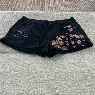 Ed Hardy Shorts Women’s Extra Large Black Casual Knit Floral - Image 1 of 4