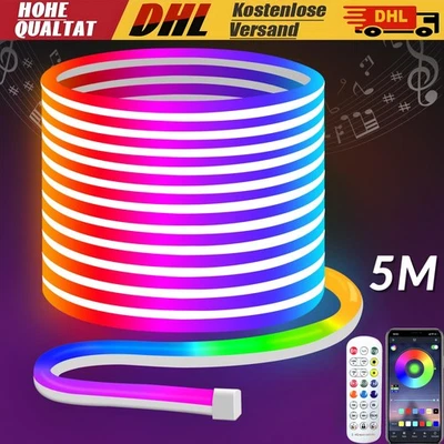 5m Neon LED Strip Streifen RGB Flex Schlauch diffus Lichtband Dimmbar APP DE - Bild 1 von 4