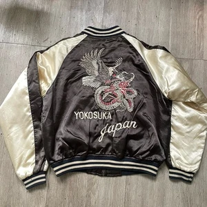 Vintage Souvenir Sukajan Embroidered  Yokosuka Japan Jacket Sz L Barcedos Dragon - Picture 1 of 7