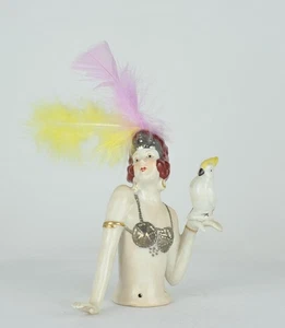 Teepuppen Papagei Vogel Mata Hari Sexy Half Doll Pincushion Arms Away Art Deco S - Picture 1 of 12