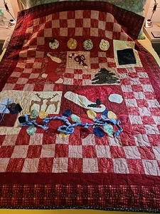 Edredón de regazo hecho a mano colgante de pared retazos Navidad 66" X 53" - Imagen 1 de 15