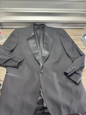 GIVENCHY Men's Black Vtg 1 Button Peak Lapel Wool With Pants 44-46 Suit 38 Pants - Image 1 of 4