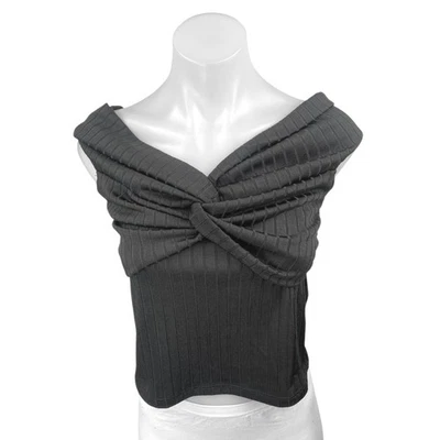 Club Monaco Women's Black Off The Shoulder Ribbed Twist Front Blouse Top Size S - Image 1 of 4