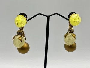 Vintage Mid Century gelbes Crackle Glas & Plexiglas Ohrhänger Clip-On Ohrringe - Bild 1 von 6