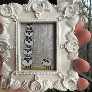 Pecora, umorismo, carino, divertente dipinto in miniatura originale, piccolo, mini - Foto 1 di 6