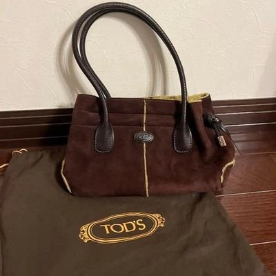 TOD'S Hand Bag Tote Purse Logo Suede Brown Authentic - Image 1 of 4