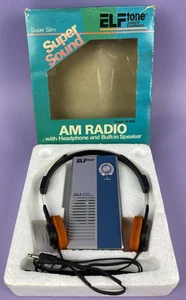 c1980s ELFtone Junior Playmate Super Slim Portable AM Radio & Headphones Unused - Picture 1 of 17
