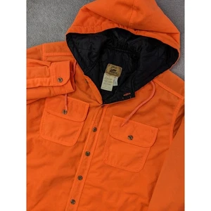 Duxbak Mens Medium Orange Quilted Insulated Hooded Fleece Shirt Jacket Hunting - Picture 1 of 11