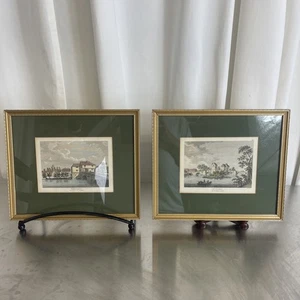 Vintage Art Prints X2 Framed Antique From 1783 Bedford Bridge Print Plates - Picture 1 of 8