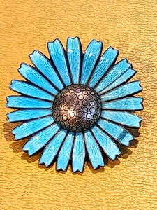 A. Michelsen. Gilded Silver Daisy Brooch  Pendant with Blue Enamel - Picture 1 of 7