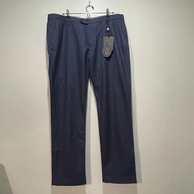 Pantalones para hombre Ted Baker ajustados de lino espiga azul marino talla 38x31 nuevos con etiquetas Foto 1 de 4
