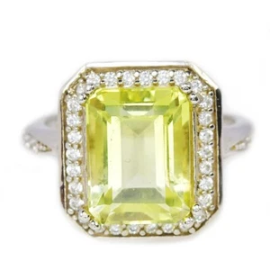 ANELLO ARGENTO 925 QUARZO GIALLO LIMONE NATURALE E ZIRCONI BIANCHI MISURA 7,75 - Foto 1 di 8
