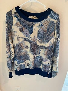 SALVATORE FERRAGAMO-GRÖSSE 1X 100 % SEIDENBLAU MEHRFARBIGE BLUSE FÜR DAMEN - Bild 1 von 2
