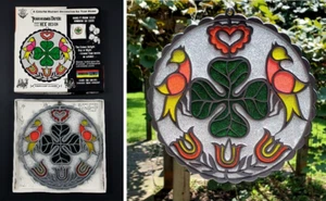 VTG NOS Floralier Faux Stained Glass Plastic Sun Catcher PA Dutch 4 Leaf Clover - Picture 1 of 7