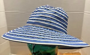 WOMENS SAN DIEGO HAT COMPANY BLUE & WHITE STRIPED SUN BEACH HAT OSFM EUC!! S1 - Picture 1 of 3