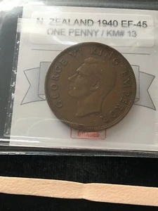 1940 New Zealand; One Penny, Coin Mart Graded**EF-45** KM# 13 - Picture 1 of 8