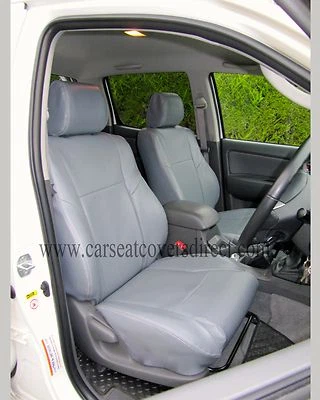 Fundas de asiento de coche de cuero sintético gris a medida impermeables Toyota Hilux 7ª generación Foto 1 de 4