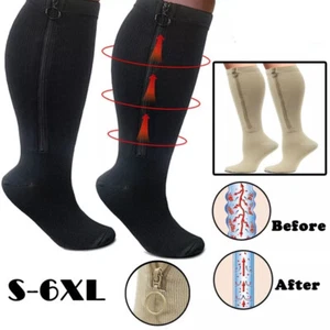 Calcetines de compresión médica S-6XL calcetines negros con cremallera pierna ancha pantorrilla venas varicosas - Imagen 1 de 26