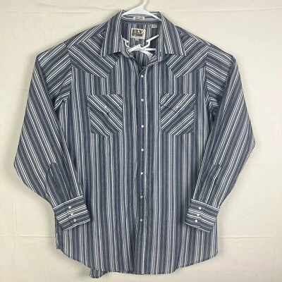 Ely Cattleman Pearl Snap Western Shirt Men XLT Tall Man Striped Blue Rodeo - Image 1 of 4