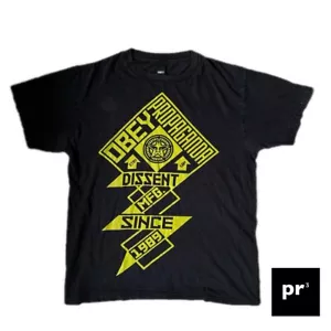 OBEY “Propaganda” T-Shirt BLACK YELLOW Size Medium Street, Skate Wear TEE - Picture 1 of 9