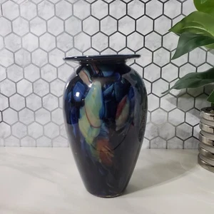Robert Eickholt Vintage Studio Art Glass Blue Vase Signed 1999 VSAG - Picture 1 of 19