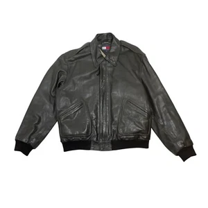Vintage Tommy Hilfiger Jeans Leather Bomber Jacket Riding Coat Men’s Size XL - Picture 1 of 15