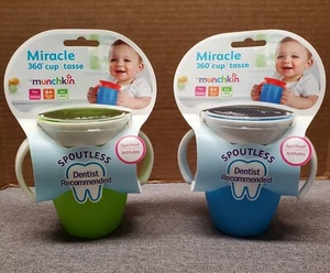 Munchkin Miracle 360 Trainer Cups 2 pack Spill Proof Green Blue 7 Oz 6 Months+ - Picture 1 of 7