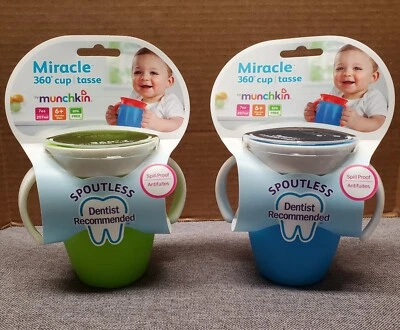Paquete de 2 tazas de entrenamiento Munchkin Miracle 360 a prueba de derrames verde azul 7 OZ 6 meses+ Foto 1 de 4