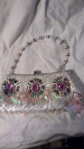Romantic Glass Beaded Evening Bag Purse  - Picture 1 of 4