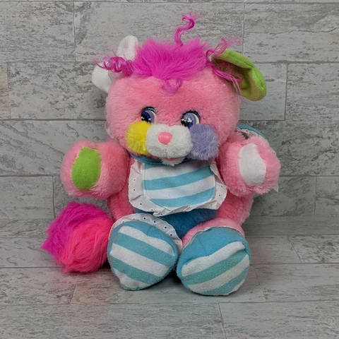 Vintage Mattel Popples Baby Cribsy Pink Blue Plush Bonnet Stripe Bib Booties 12" Cover