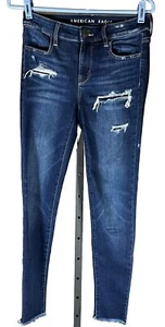American Eagle Skinny Jeans Jeggings Next Level Stretch Frayed Cuff Sz 4 - Picture 1 of 14