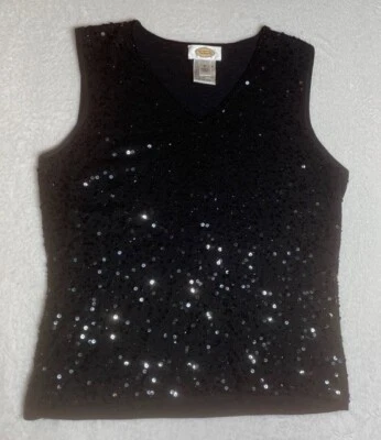 TALBOTS Black Sequin Sleeveless Blouse Size  M  - Image 1 of 4