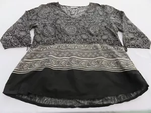 MASAI CLOTHING BLACK & STONE ETHNIC & CREWEL PATTERN SHORT SLEEVE TOP UK 14 - 16 - Picture 1 of 15