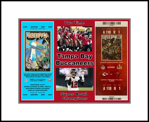 TAMPA BAY BUCS SUPER BOWL 55 @ 37 CHAMPS MATTED COLLAGE PIC OF TICKETS@CELEBR #2 Cover