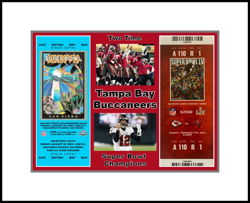 TAMPA BAY BUCS SUPER BOWL 55 @ 37 CHAMPS MATTED COLLAGE PIC OF TICKETS @CELEBRAT - Image 1 of 1