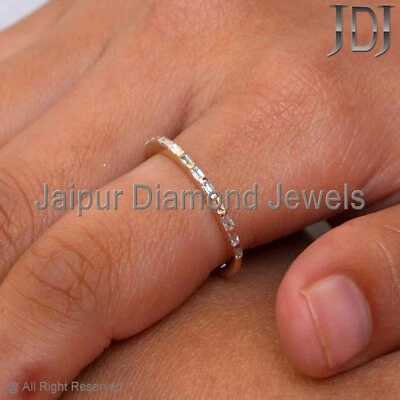 Solid 14k Yellow Gold Ring Baguette Diamond Stackable Dainty Minimalist Ring - Image 1 of 4