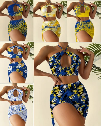 Los Angeles Rams 2pcs Halter Neck Bikini Set Slim Cutout Swimsuit Sexy Bodycon Cover