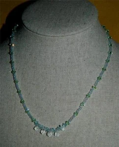 Swarovski Crystal Beaded Hand Strung Necklace w/Aquamarine Briolettes STG Clasp - Picture 1 of 5