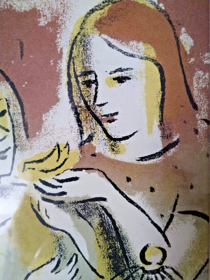 Serigrafía original firmada por Leonard Pytlak de colección - "Dos niñas y un canario" (1948) Foto 1 de 4