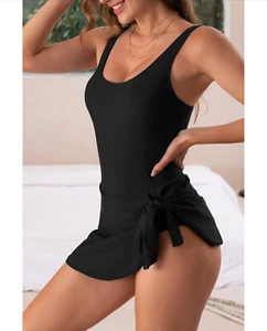 Eomenie black Women's One Piece Tummy Control Swim Dresses Skirt Bathing Suit - Picture 1 of 5