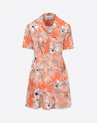 VALENTINO Orange Floral Print Crepe de Chine Collar Mini Shirt-Dress 8 M = 44 🧡 - Image 1 of 4