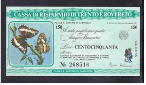 Miniassegno Cassa Risparmio Trento Rovereto Castrozza Farfalle 150 L 25-8-1977 - Picture 1 of 1