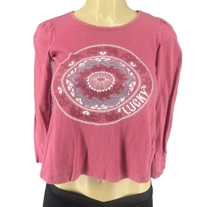 Top corto informal Lucky Brand para mujer manga larga cuello redondo rosa gráfico mandala M - Imagen 1 de 12