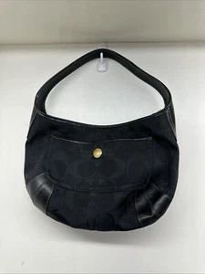 COACH SIGNATURE HOBO JACQUARD Black And Leather PURSE BAG K0732-11600 - Picture 1 of 13