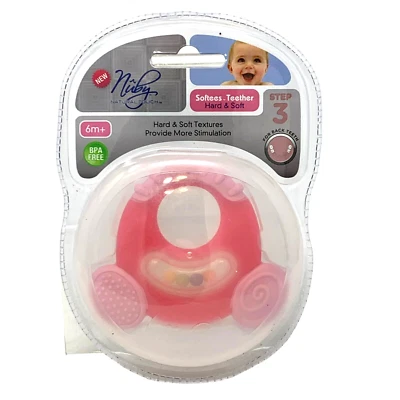 NUBY Softees Teether Pink Textured 6m+ Step 3 for Back Teeth Hard and Soft NEW - Image 1 of 2